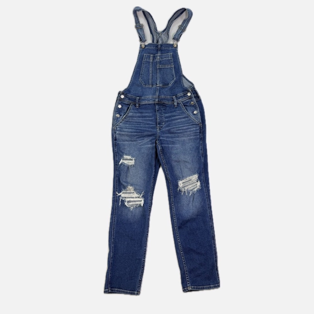 American Eagle Tomgirl Distressed Denim Overalls Medium Wash Stretch Size M